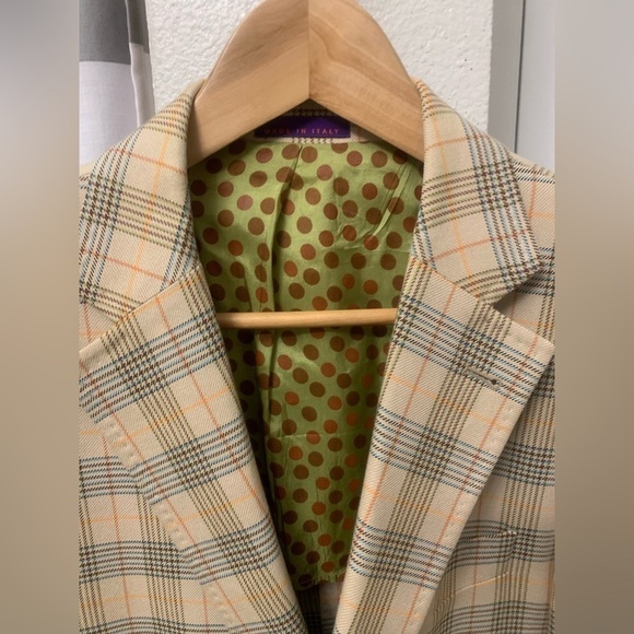 KUHLMAN Men’s Plaid‎ Beige Tan Brown Orange Blazer Suit Jacket 40 US 50 EU Long - Picture 5 of 7